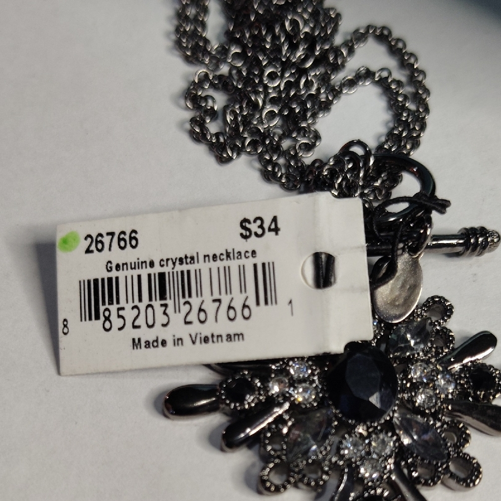 Cookie Lee Silver Necklace with Black and Clear Gem Pendant - Picture 4 of 4